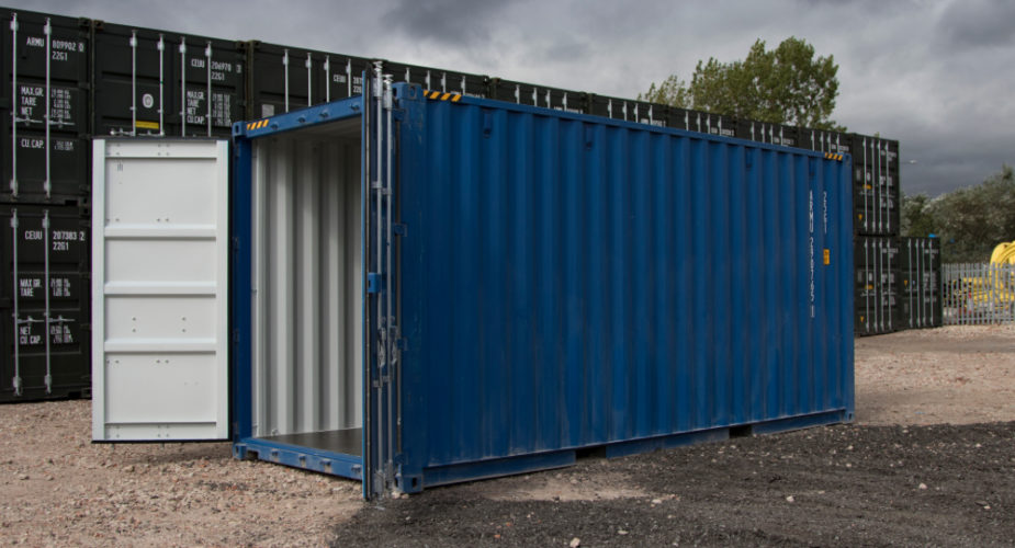  20ft New ’One Trip’ High Cube Shipping Container - External view with doors open	