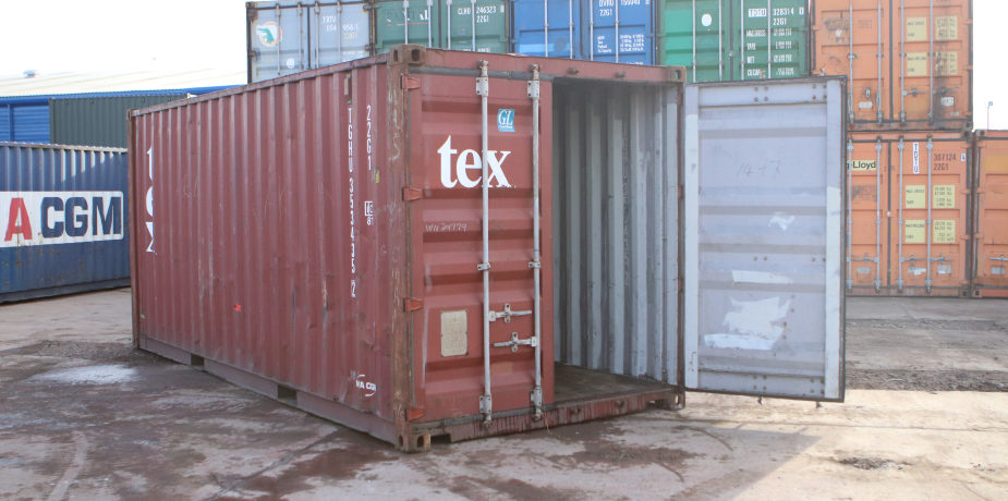  20ft Used Shipping Container - External view with one door open	