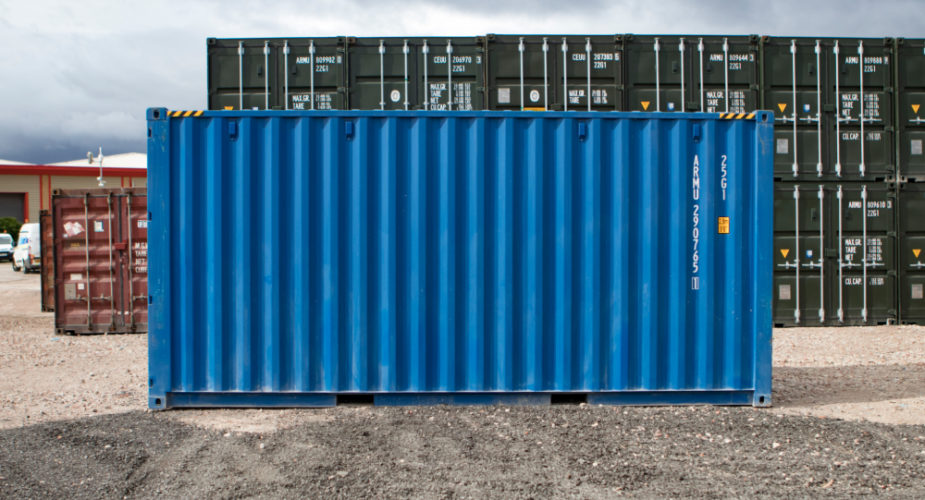  20ft New ’One Trip’ High Cube Shipping Container - External side view with doors closed	