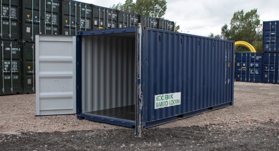  20ft New ‘One Trip’ Shipping Container - External view with doors open	