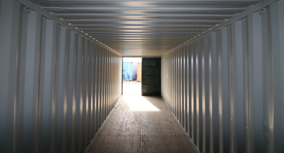  30ft Used Refurbished Storage Container - Internal view with one door open	