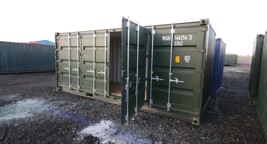  New Full Side Access Shipping Container - External view with one side door open	