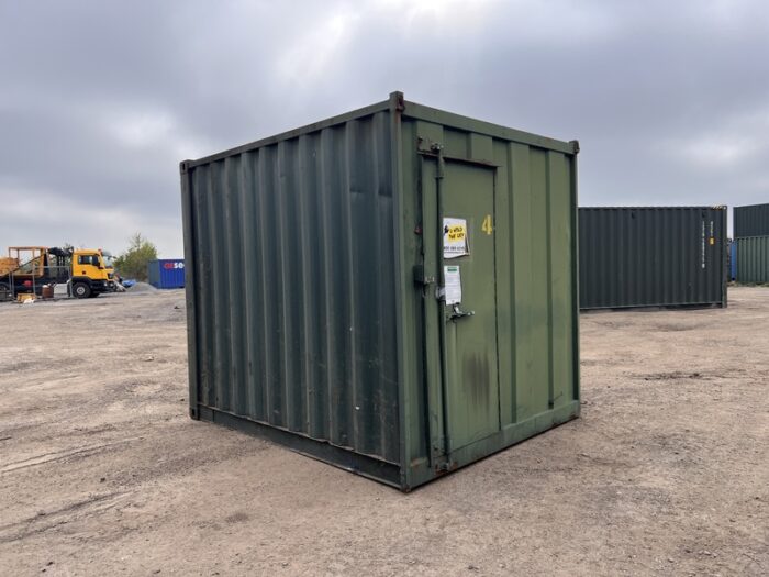 8ft green ex-hire container front-left view with door labeled number 4