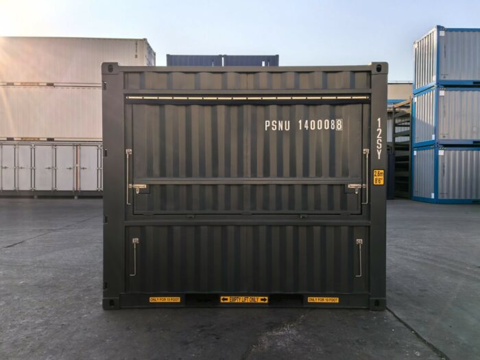 10ft container kiosk with full-width serving hatch, steel container for retail or catering use