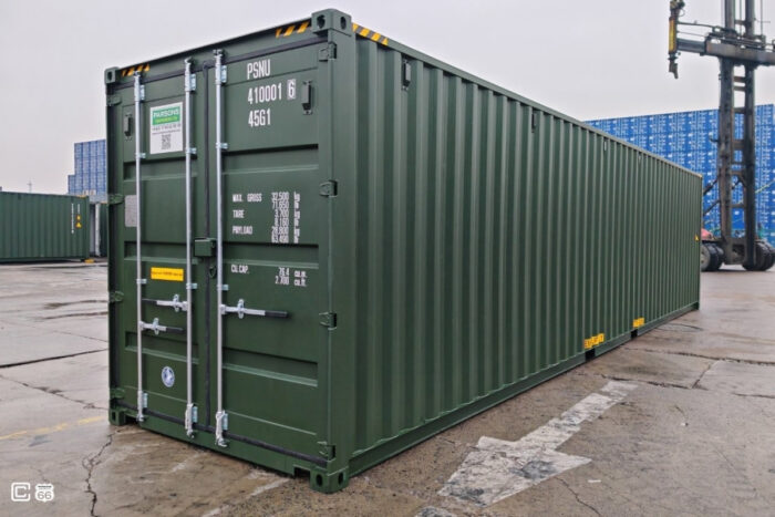 40ft high cube new one trip shipping container in green RAL6007